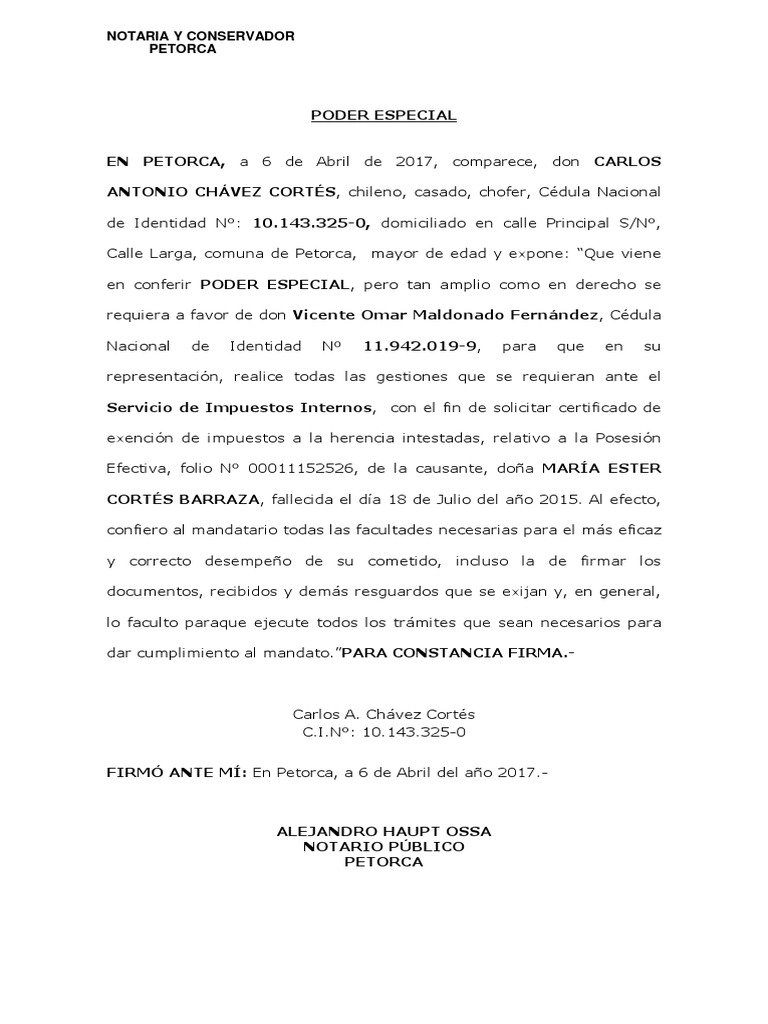 Poder Notarial Carlos Chavez Cortez | PDF