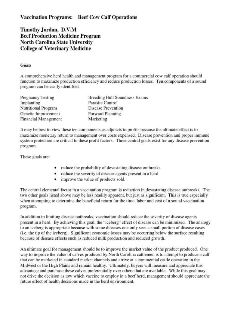 Vaccination Programs - Beef Cow Calf Operations by Timothy ...