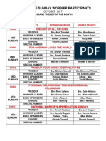 October Schedule of Sunday Worship Participants