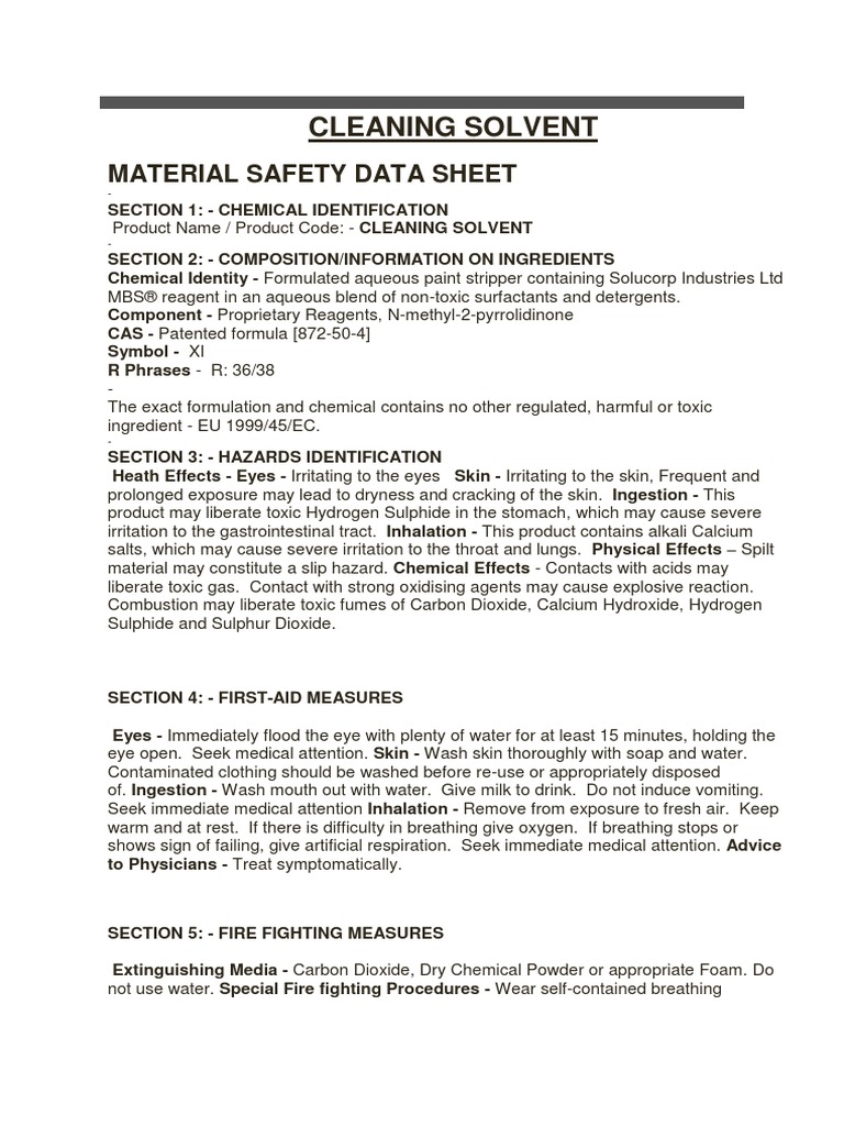 Msds Cleaning Solvent PDF Toxicity Breathing