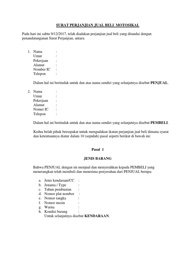 Download 68+ Contoh Surat Jual Beli Motor Terbaru Gratis