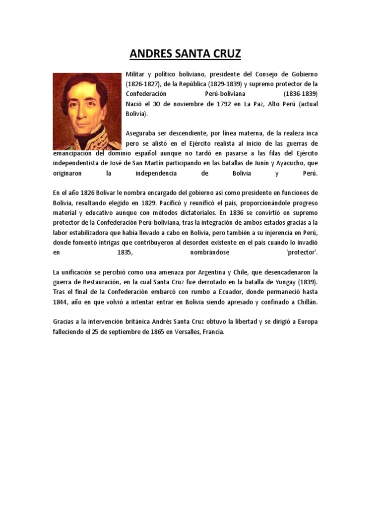 Biografía de Andrés de Santa Cruz | PDF | Bolivia | América del Sur