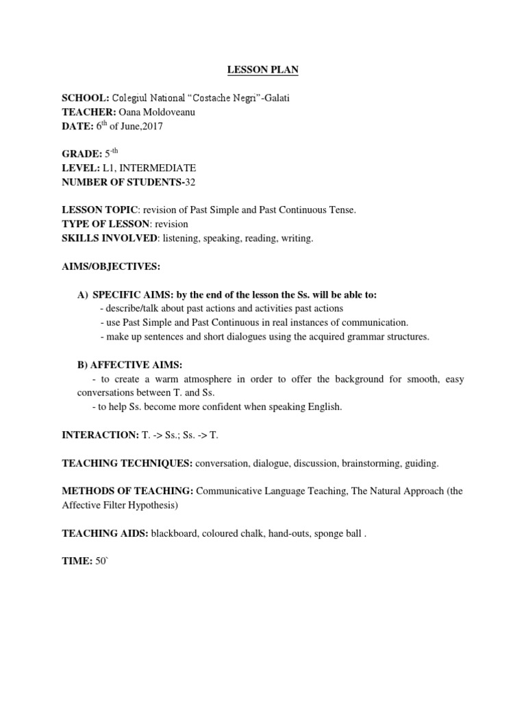 Past Simple vs Continuous Lesson Plan | PDF | Question | Conversation