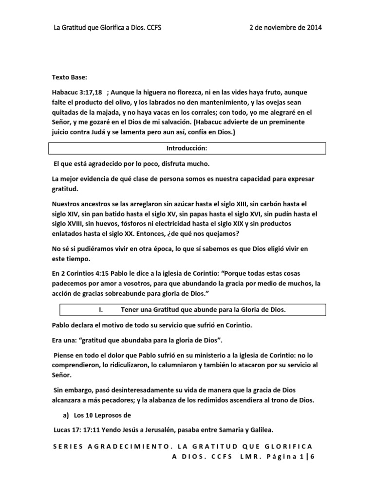 Gratitud que Glorifica a Dios | PDF | Gratitud | Cristo (título)