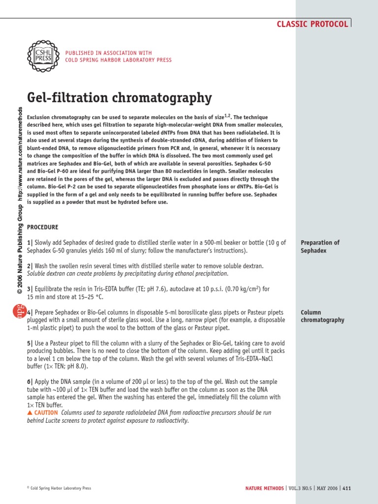 Gel Filtration Chromatography PDF Chromatography Buffer Solution