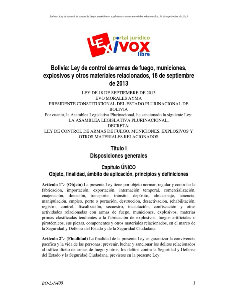 Ley 400 Control de Armas de Fuego PDF Pirotécnica Policía