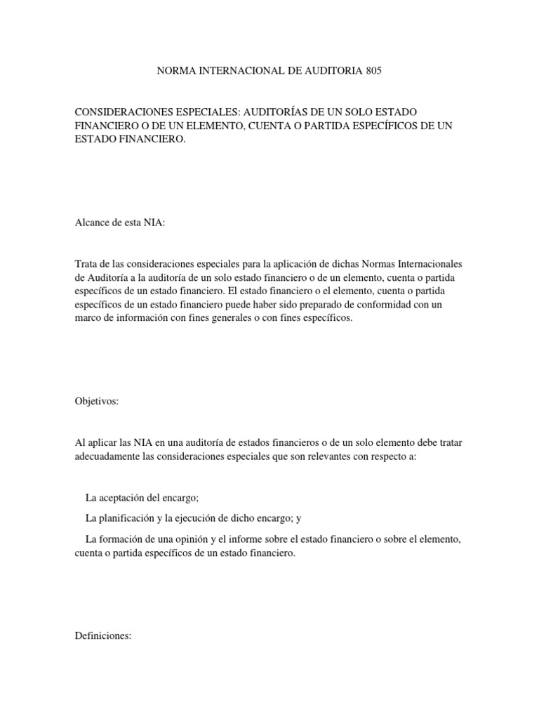 Nia 805 | PDF | Auditoría financiera | Contralor