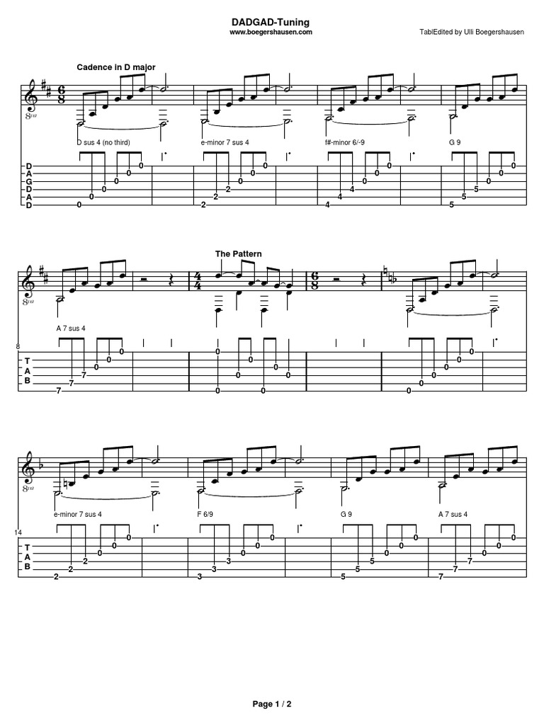 DADGAD Tuning Fingerstyle Tabs | PDF