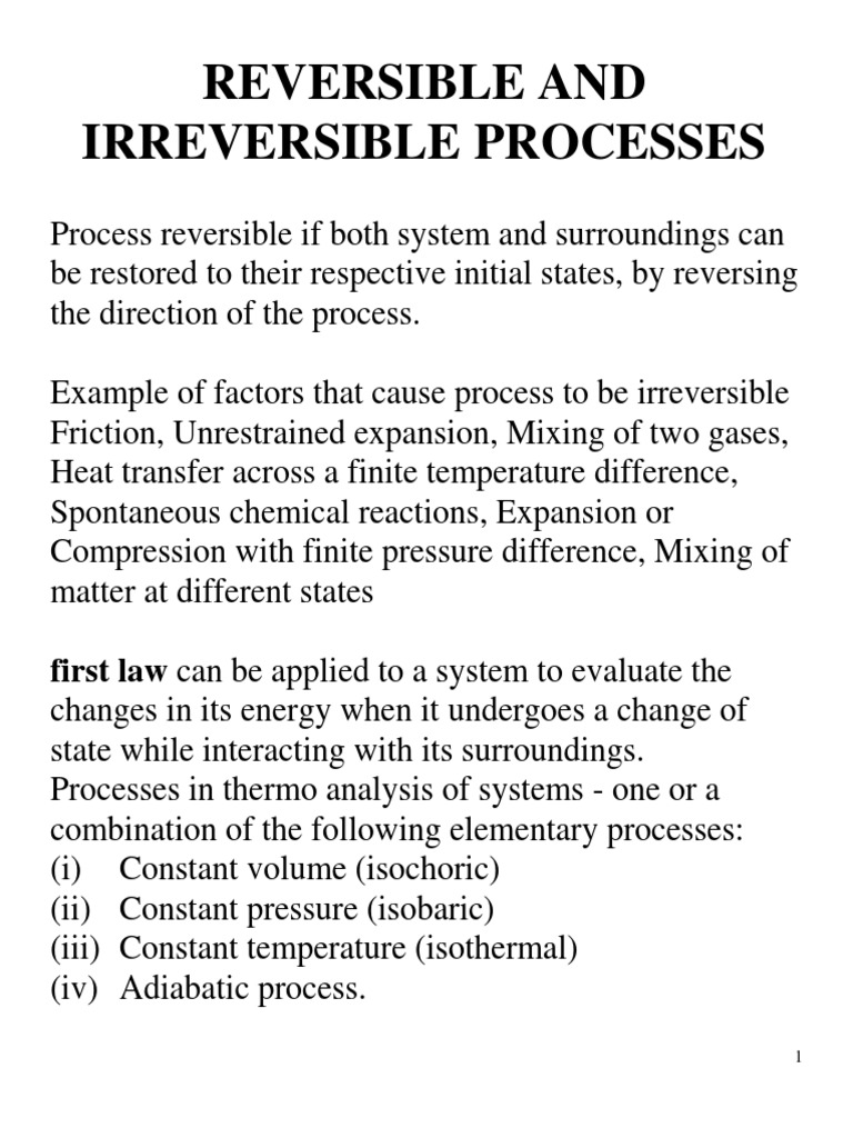 Reversible and Irreversible Proceses | PDF | Heat | Gases