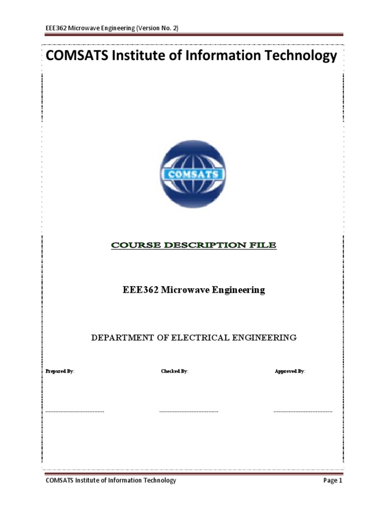 EEE362 Microwave Engineering Course Outline PDF Transmission Line