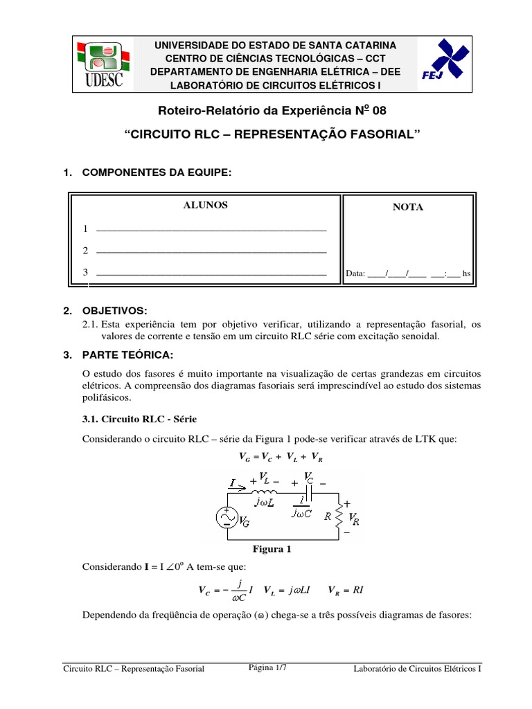 Exp 01 Circuito RLC Representacao Fasorial 1 | PDF | Rede elétrica ...