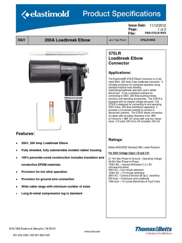 Electrical product information - 25KV 200A LOADBREAK ELBOW W-TP