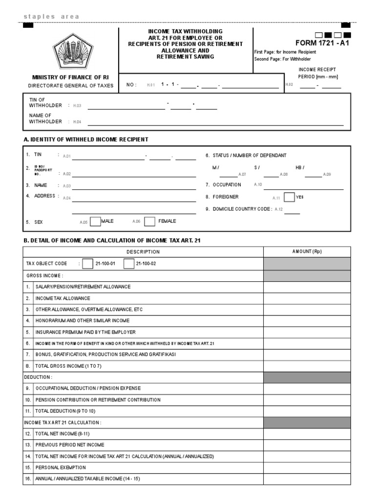 Form 1721-A1 Income Tax Document | PDF | Income Tax | Pension