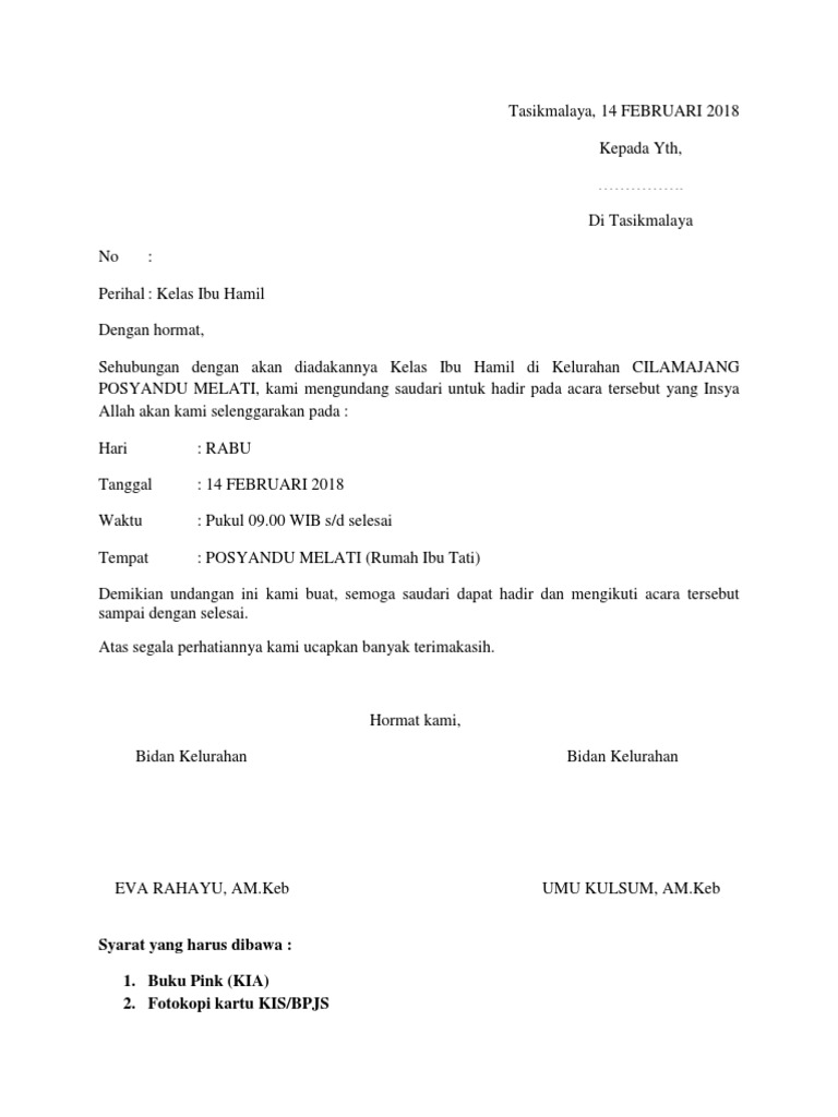 Surat Undangan Kelas Ibu Hamil Melati