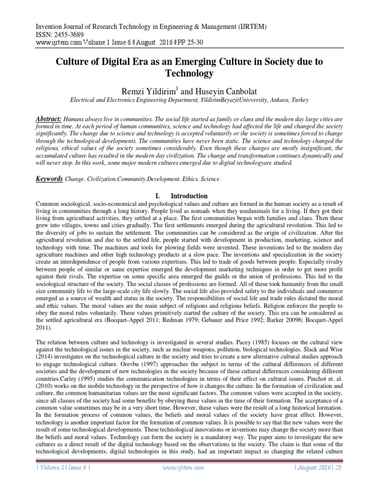 Culture of Digital Era As An Emerging Culture in Society Due To ...