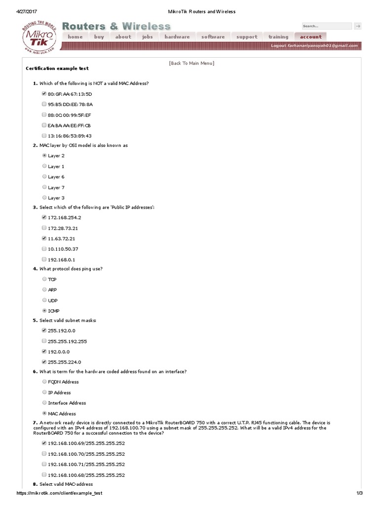 MTCNA関連合格問題
