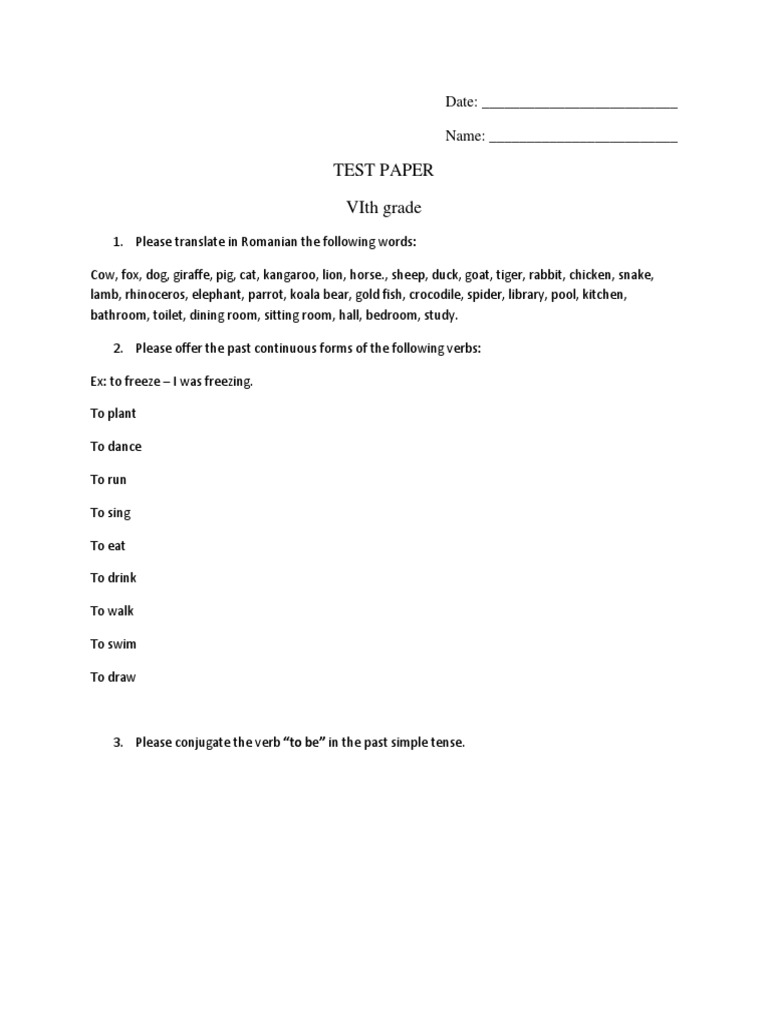 VIth Grade Romanian Language Test | PDF
