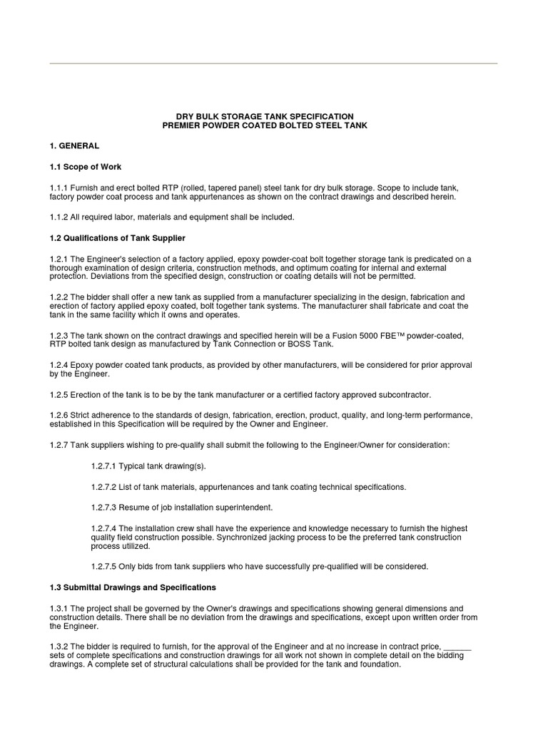 Dry Bulk Storage Tank Specification | PDF | Screw | Specification ...