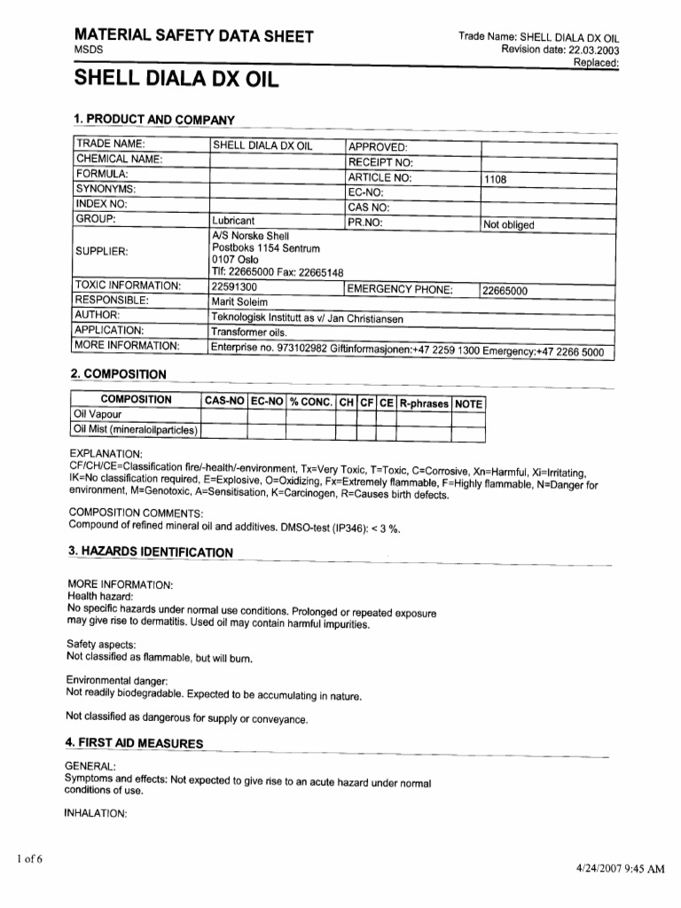 Shell Diala Oil DX | PDF