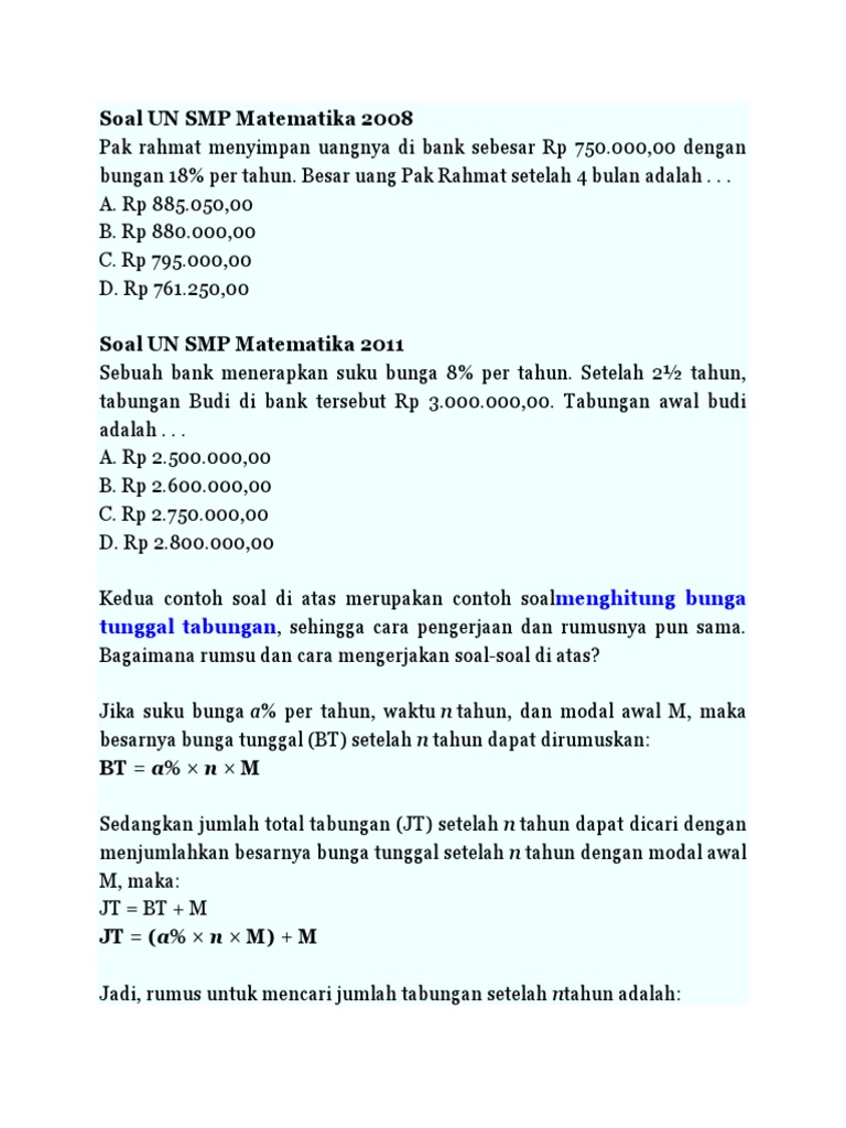 Soal Un Smp Matematika 2008