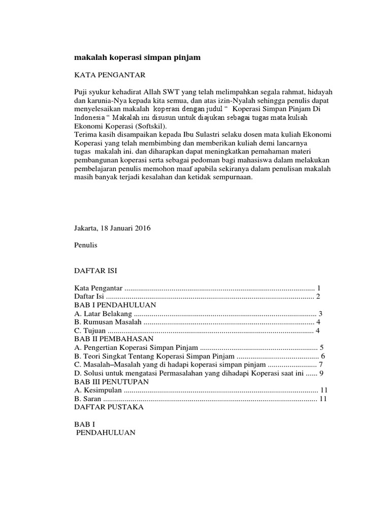 Makalah Koperasi Simpan Pinjam