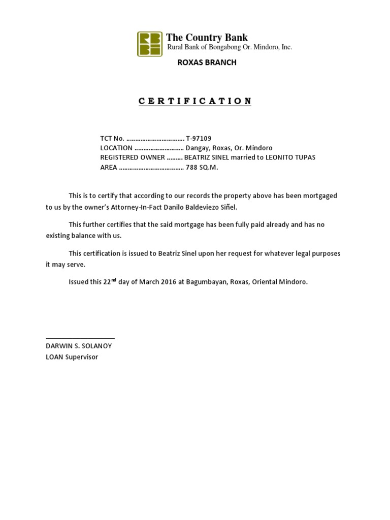 Rural bank certification documents | PDF | Loans | Mortgage Loan
