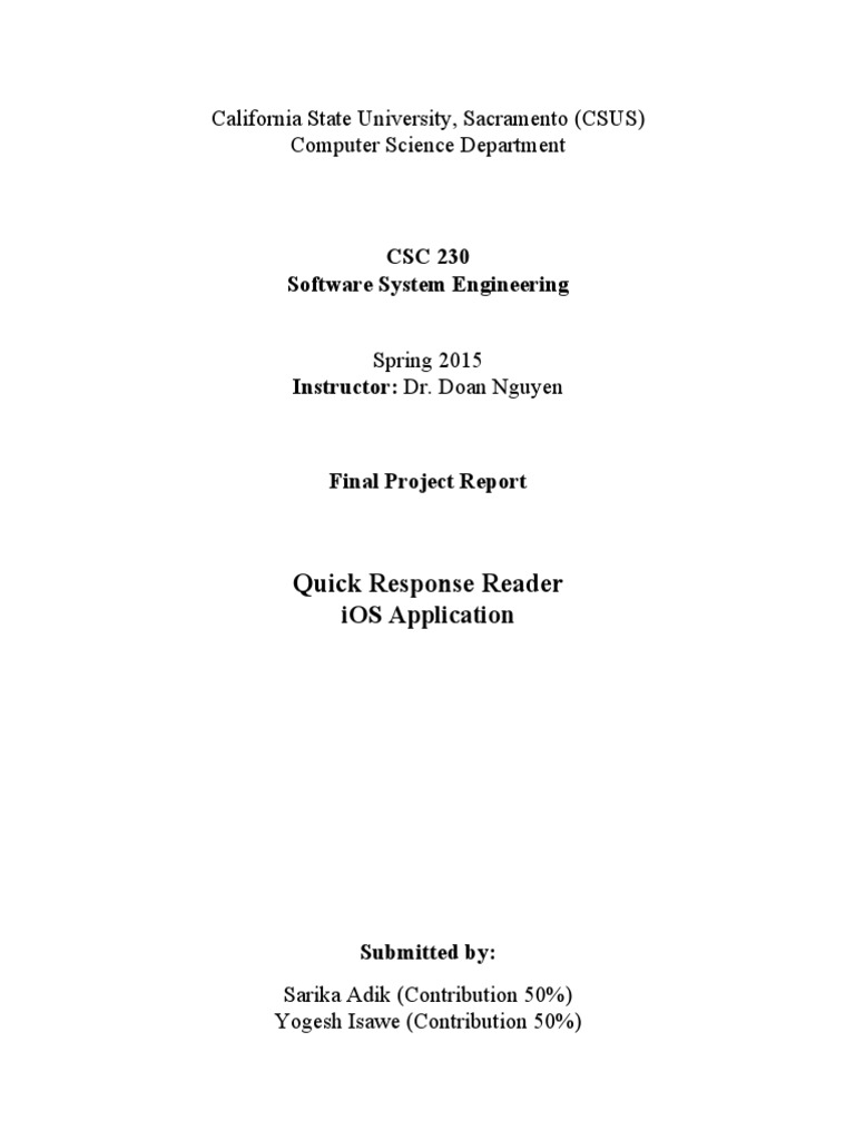 iOS QR Code Reader Project Report | PDF | Qr Code | Ios