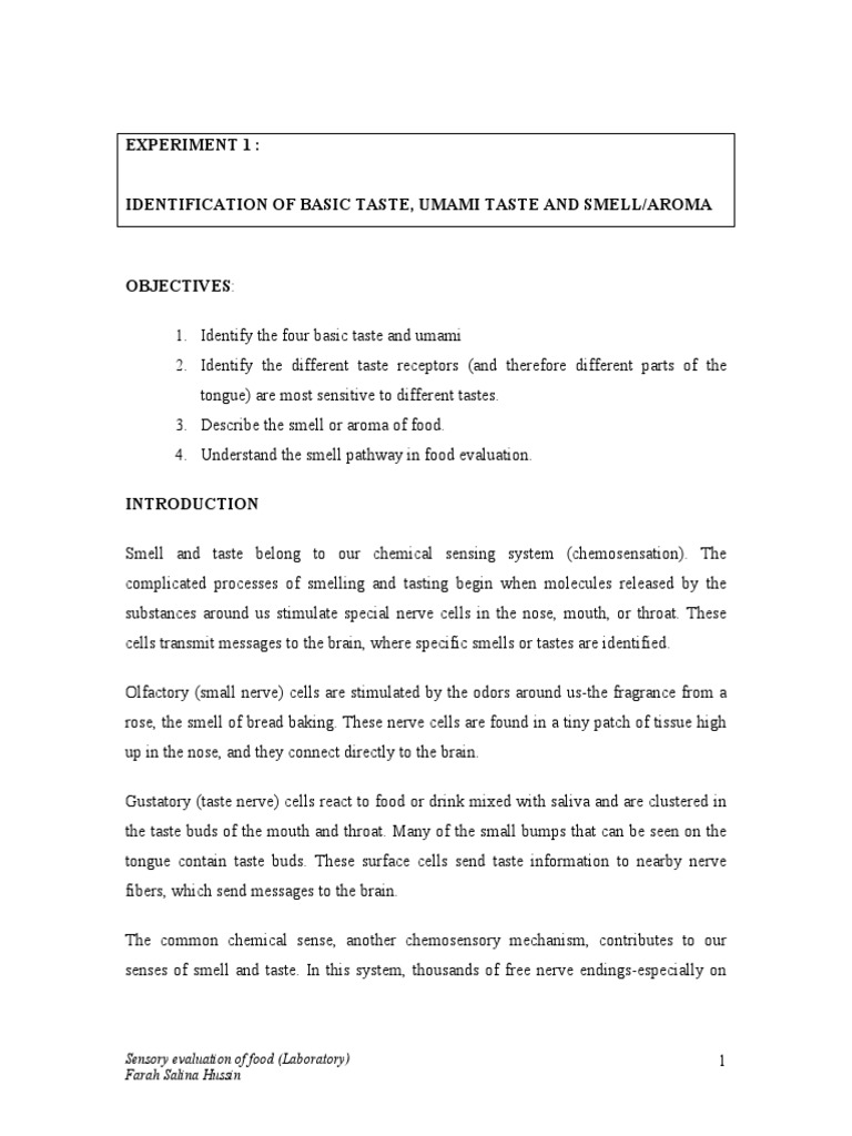 Sensory Evaluation: Taste and Smell Tests | PDF | Taste | Odor