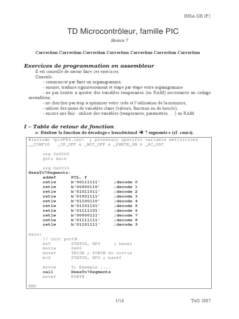 Exercices de programmation PIC | PDF | Données informatiques | Génie ...