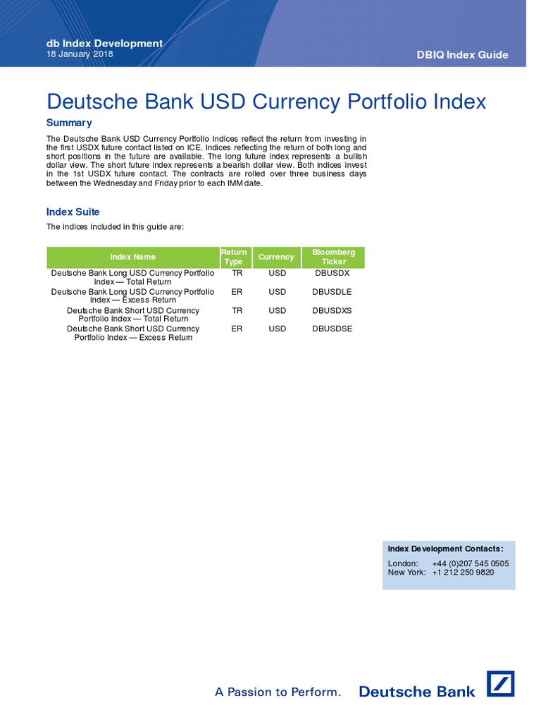 Deutsche Bank Usd Currency Portfolio Index Guide 20160120