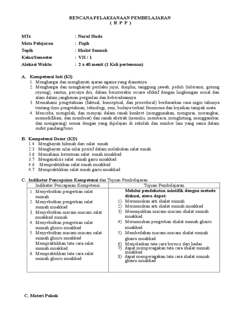Rpp Fiqih Kelas Vii Bab 7