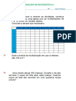 ATIVIDADE DE MATEMÁTICA I - 7º Ano