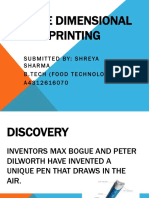 Three Dimensional Printing: Submitted By: Shreya Sharma B.Tech (Food Technology) A 4 31 2 616 07 0