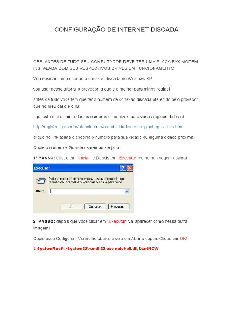 Configuração de Internet Discada | PDF | Lazer | Computação e ...