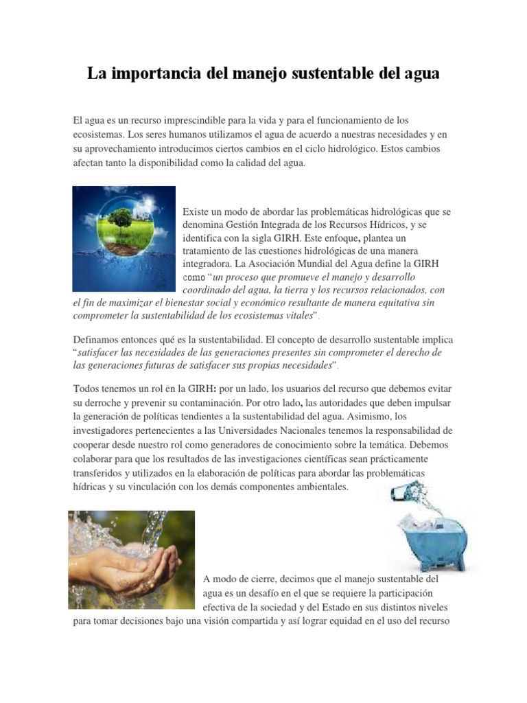 Manejo Sustentable del Agua: Clave Vital | PDF | Sustentabilidad | Agua