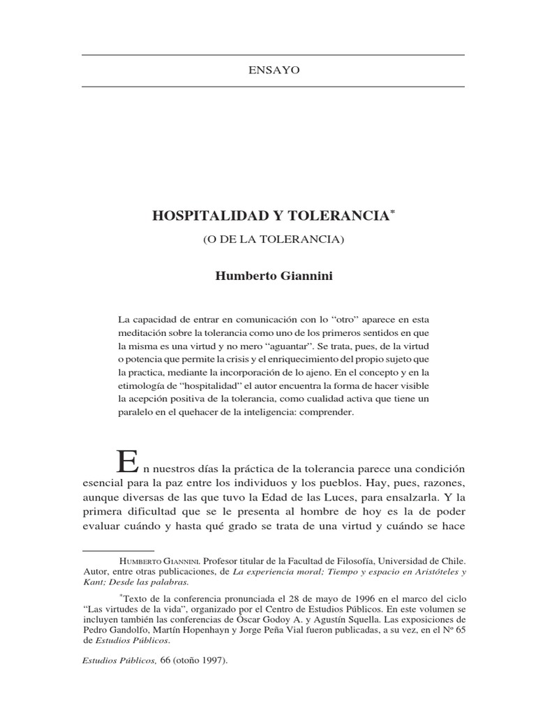 Giannini Hospitalidad y Tolerancia PDF | PDF | Tolerancia | Verdad