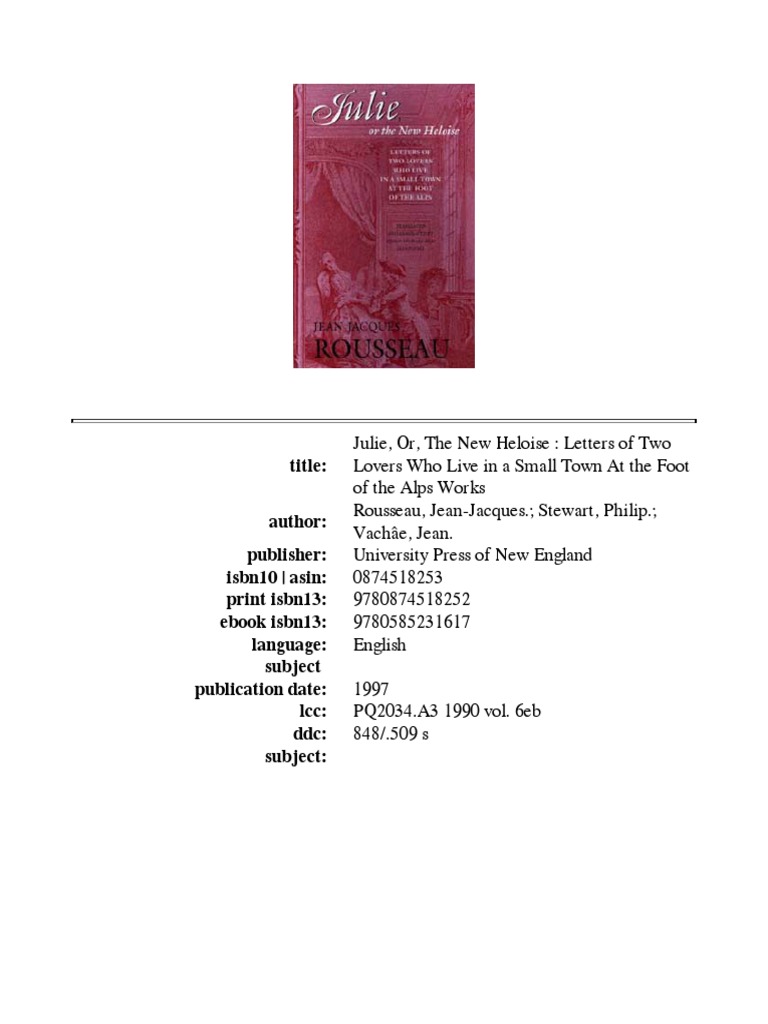 The New Eloise Jean Jacques Rousseau