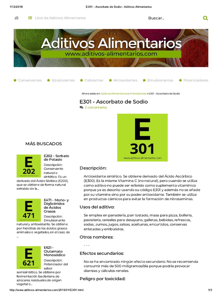 E301 - Ascorbato de Sodio - Aditivos Alimentarios | PDF