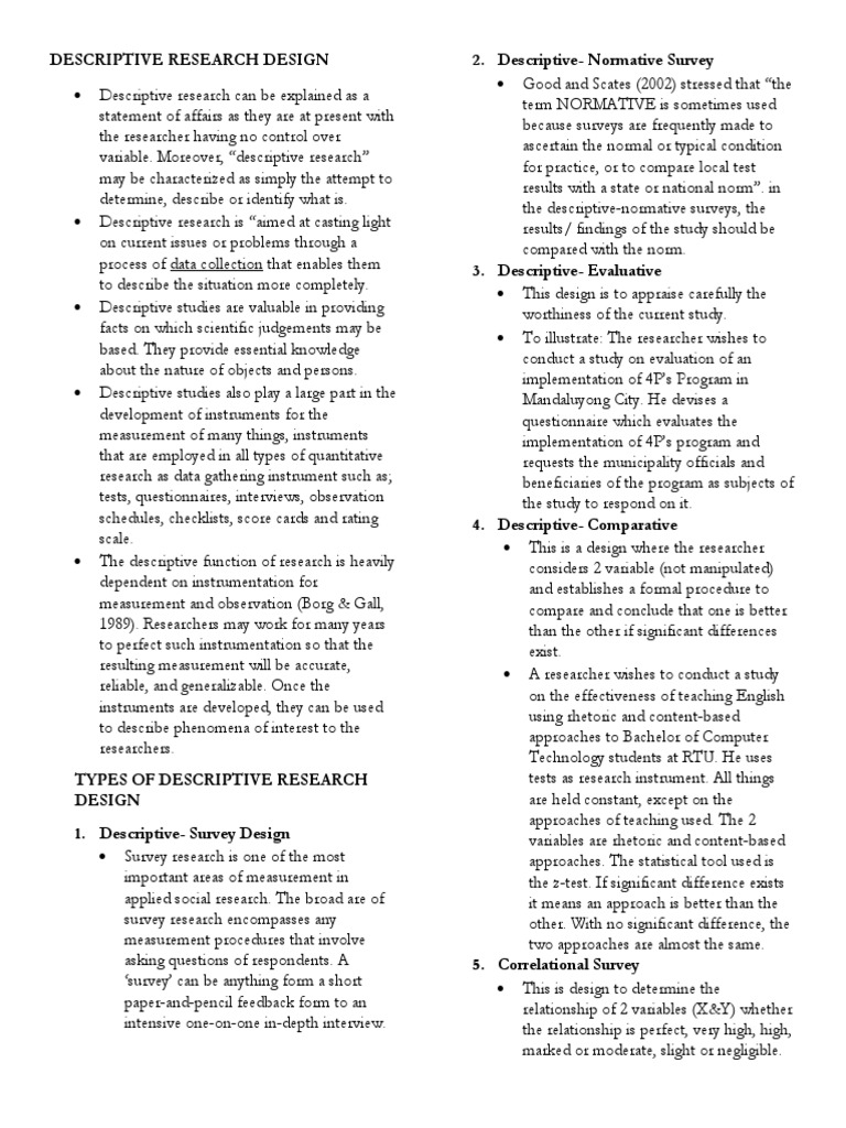 Types of Descriptive Research Design | PDF | Research Design | Survey ...