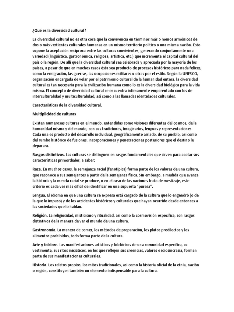 Definición de diversidad cultural | PDF | Diversidad cultural | Sociedad