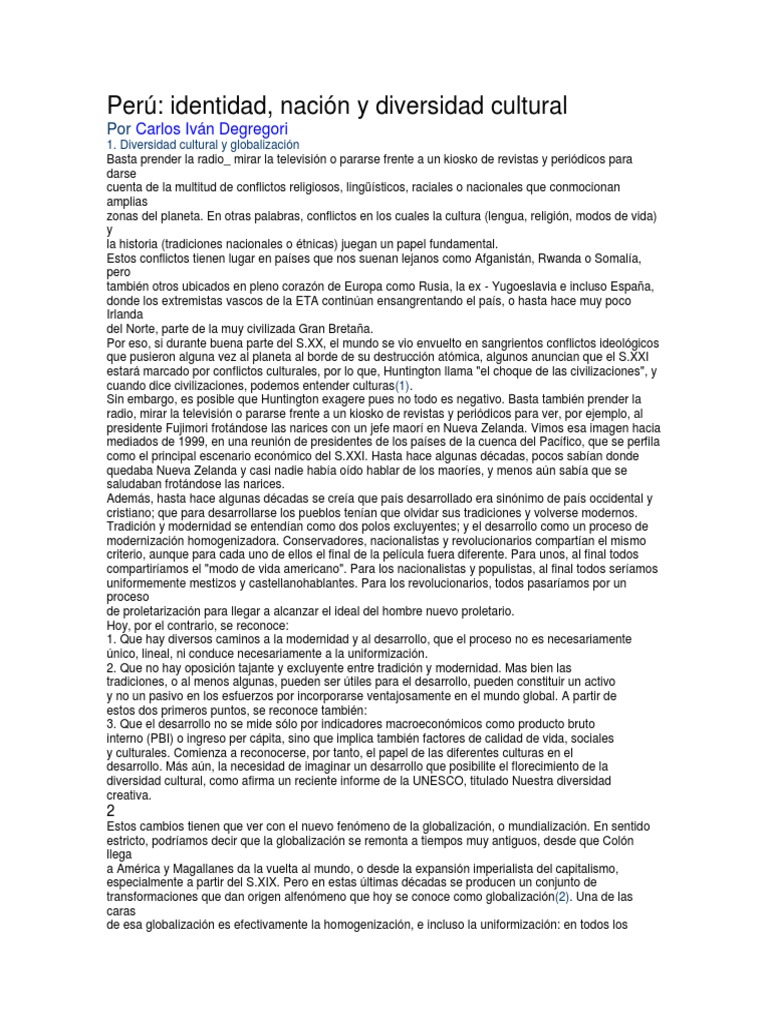 Diversidad Cultural en el Perú y Globalización | PDF | Diversidad ...