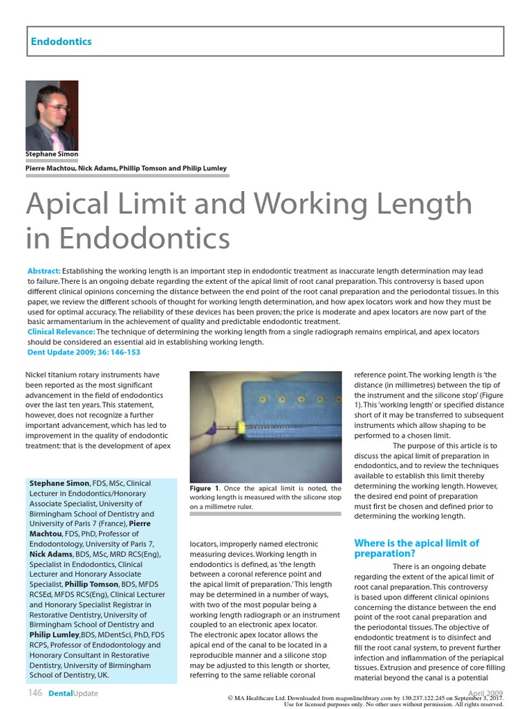 Apical Limit and Working Length in Endodontics PDF Mouth Nature