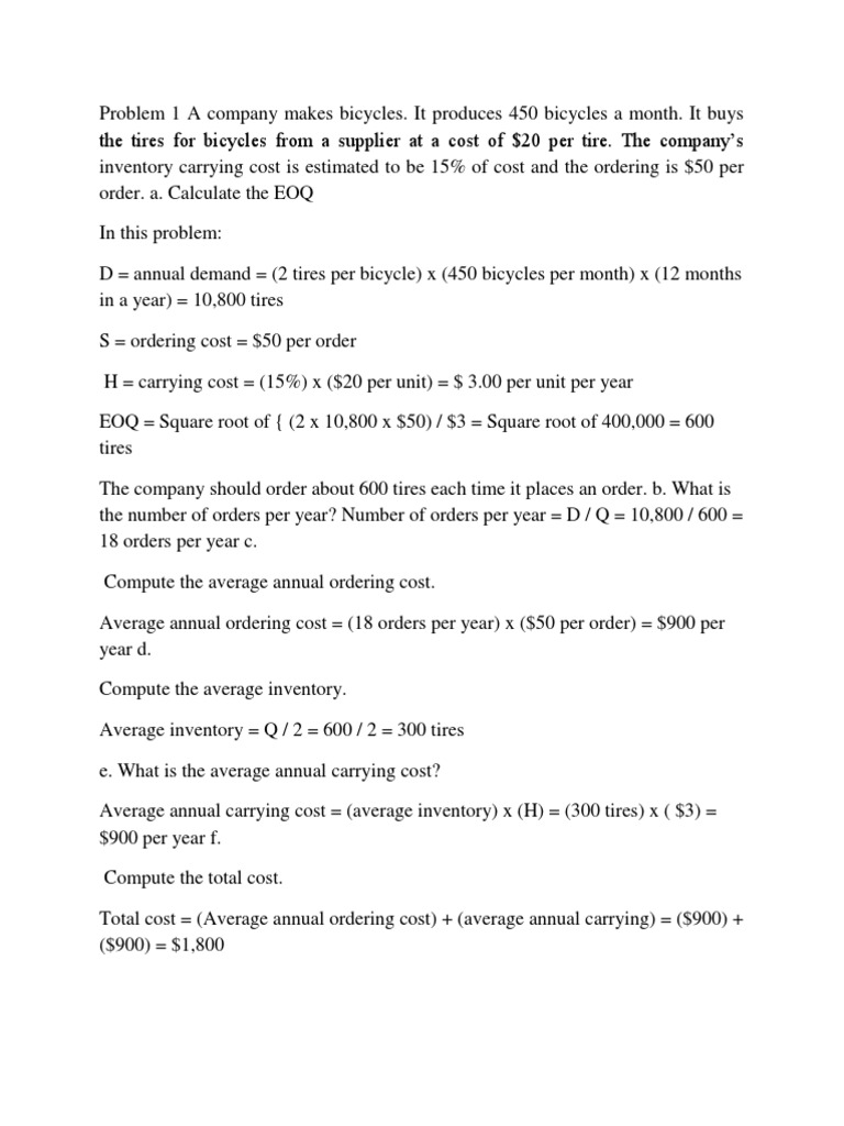 Problem 1 A Company Makes Bicycles Inventory Business Economics
