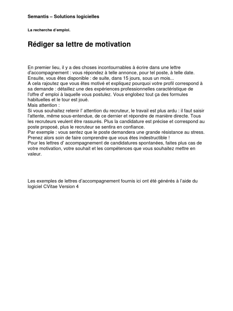 Rédiger sa lettre de motivation: Semantis – Solutions 