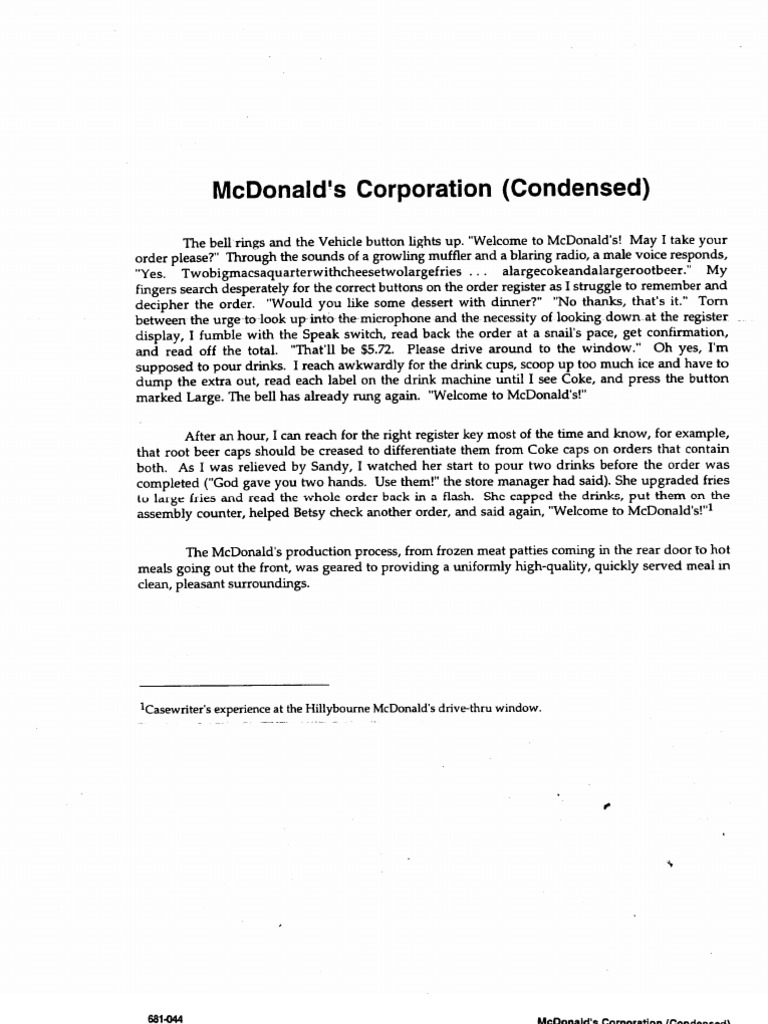 mcdonald's food research paper