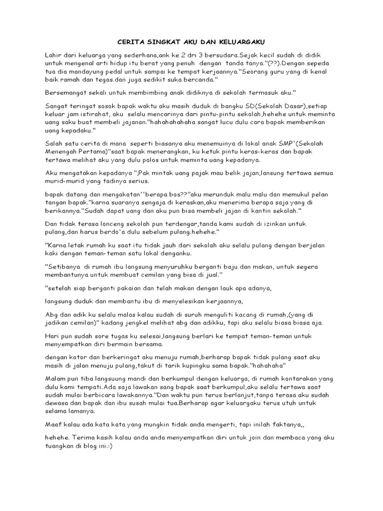 Cerita Singkat Aku Dan Keluargaku