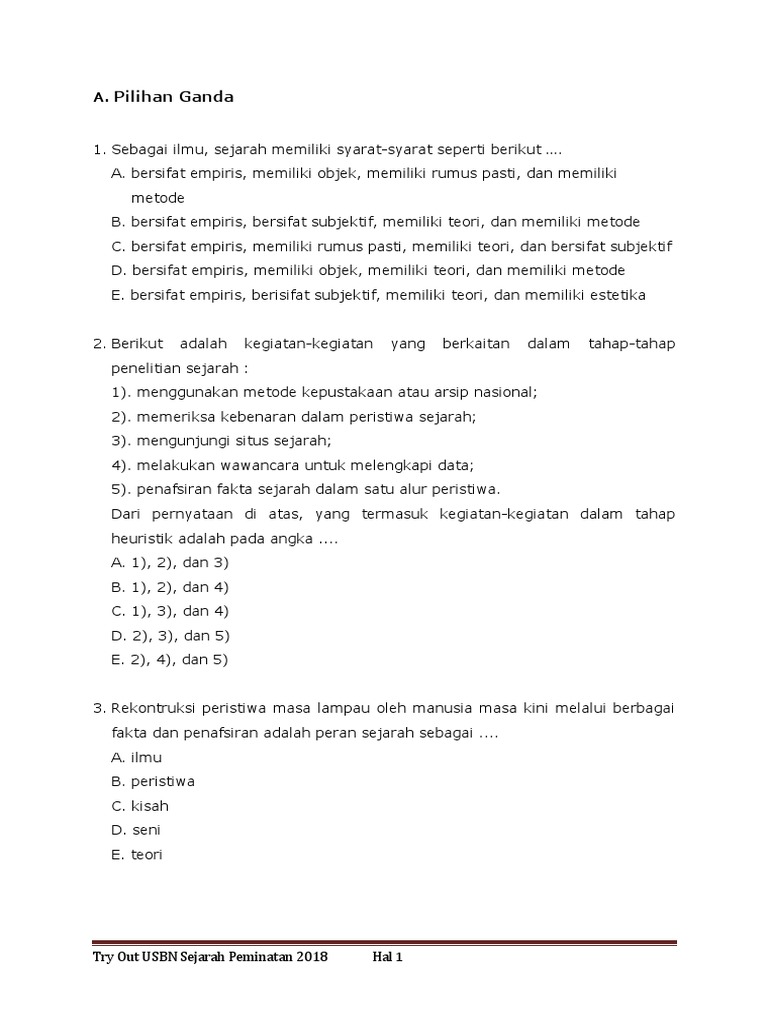 Soal to Usbn Sejarah c Peminatan 2018