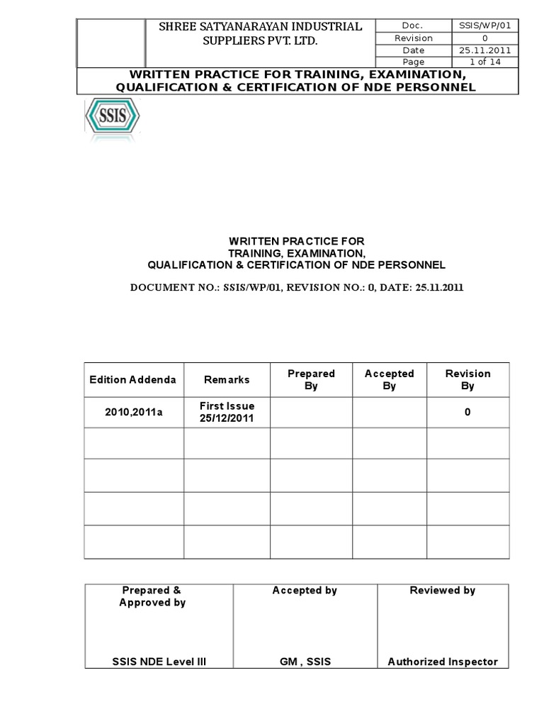 NDE Personnel Training & Certification Guide | PDF | Specification ...