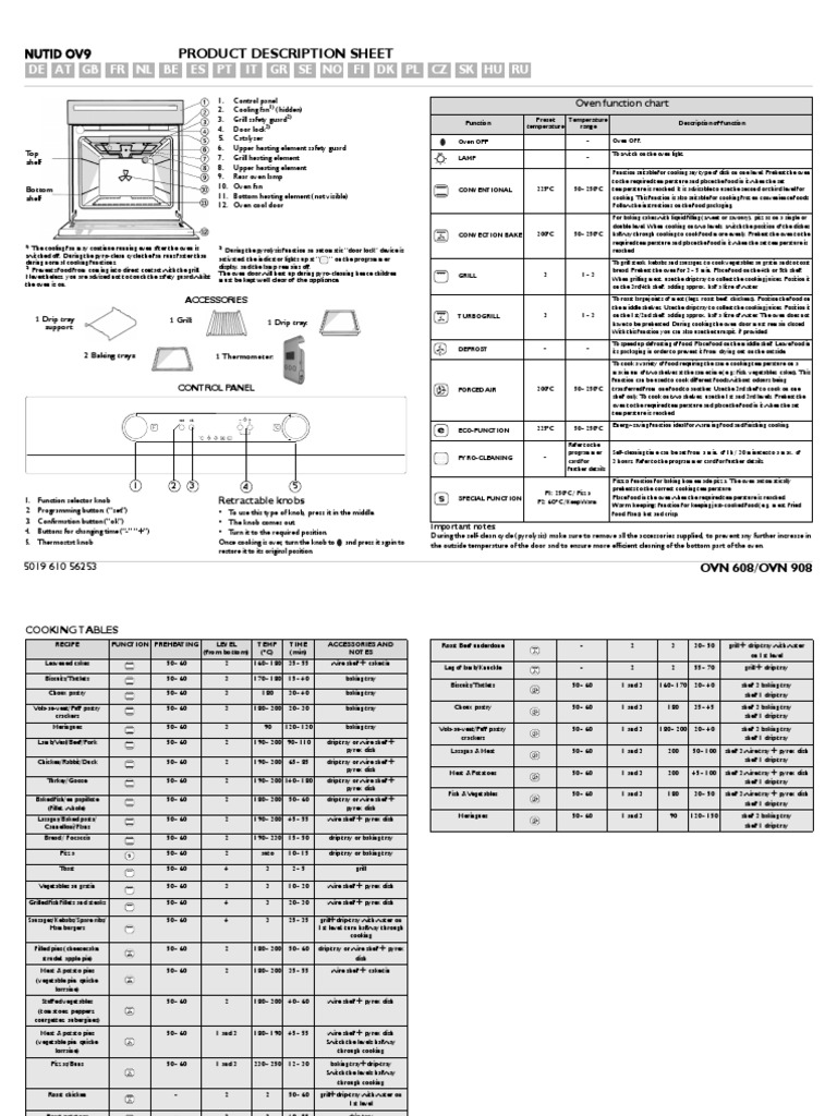 Product Description Sheet Nutid Ov9 PDF Grilling Oven