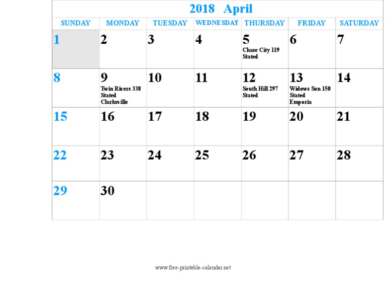 April 2018 Printable Calendar | PDF